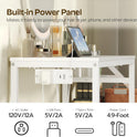 Small Vanity Desk Without Mirror, Makeup Vanity Table with Power Outlet, White Vanity with Fabric Drawers, Dressing Table, for Small Spaces, Bedroom, White