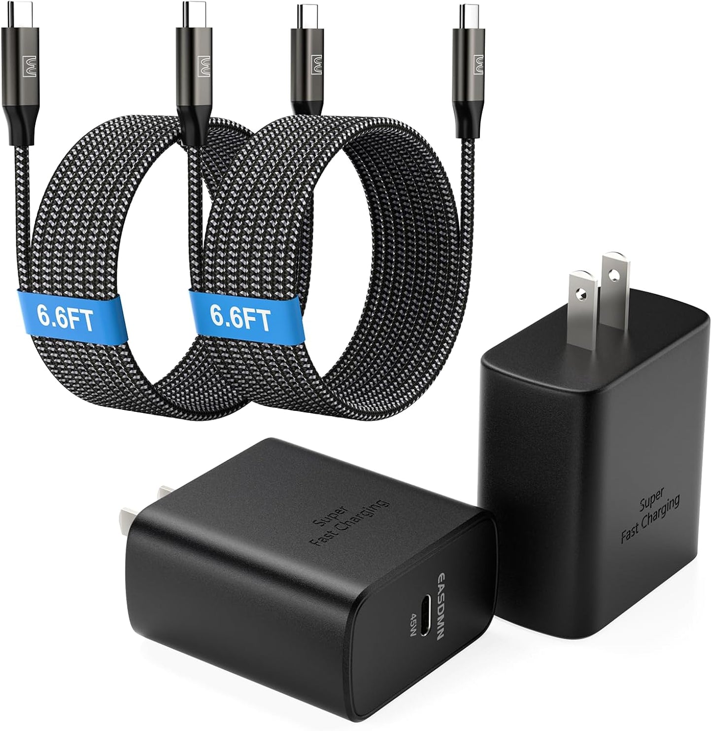 45W Super Fast Charger Type C, [2 Pack] 45 Watt USB-C Charger PD/PPS Wall Charging Block for Samsung Galaxy S25 Ultra/S25+/S25/S24/S23 Ultra/S23+/S22 Ultra/S22+/S20 Ultra, Tab S8(with 2X 6.6ft Cable)