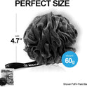 Shower Puff 4 Pack Black Bath Sponge Shower Loofahs Pouf Ball Nature Bamboo Charcoal Mesh Bulk Puffs Large, Shower Essential Skin Care by WhaleLife