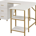 Techni Mobili L Shaped Desk - Two-Toned Computer Desk with Drawers & Storage Shelves - Simple Modern Furniture & Home Office Space Corner Table for Work & Writing