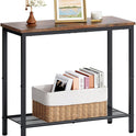 Hoctieon 2 Tier End Table, Sofa Side Table, Narrow Side Table with Storage, Slim Nightstand for Small Spaces, Metal Frame, for Living Room, Bedroom, Sofa Couch, Hall, Rustic Brown
