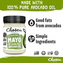 Chosen Foods 100% Avocado Oil-Based Classic Mayonnaise, Gluten & Dairy Free, Low-Carb, Keto Diet Friendly, Mayo for Sandwiches, Dressings and Sauces, Made with Cage Free Eggs (12 fl oz)
