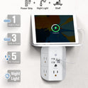 Mifaso 3-Sided Multi Plug Power Strip, Wall Extender with Shelf, Night Light & Surge Protector, USB Wall Charger with 5 AC Wide Space Outlets and 3 USB & 1 C Port, White