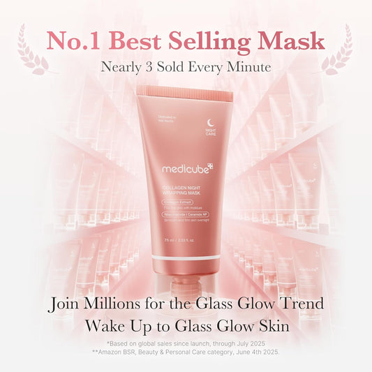 medicube Collagen Overnight Wrapping Peel Off Facial Mask Pack - Elasticity & Hydration Care, Reduces Sagging & Dullness - Hydrolyzed Collagen For Glowing Skin - Korean Skin Care, 2.53 fl.oz