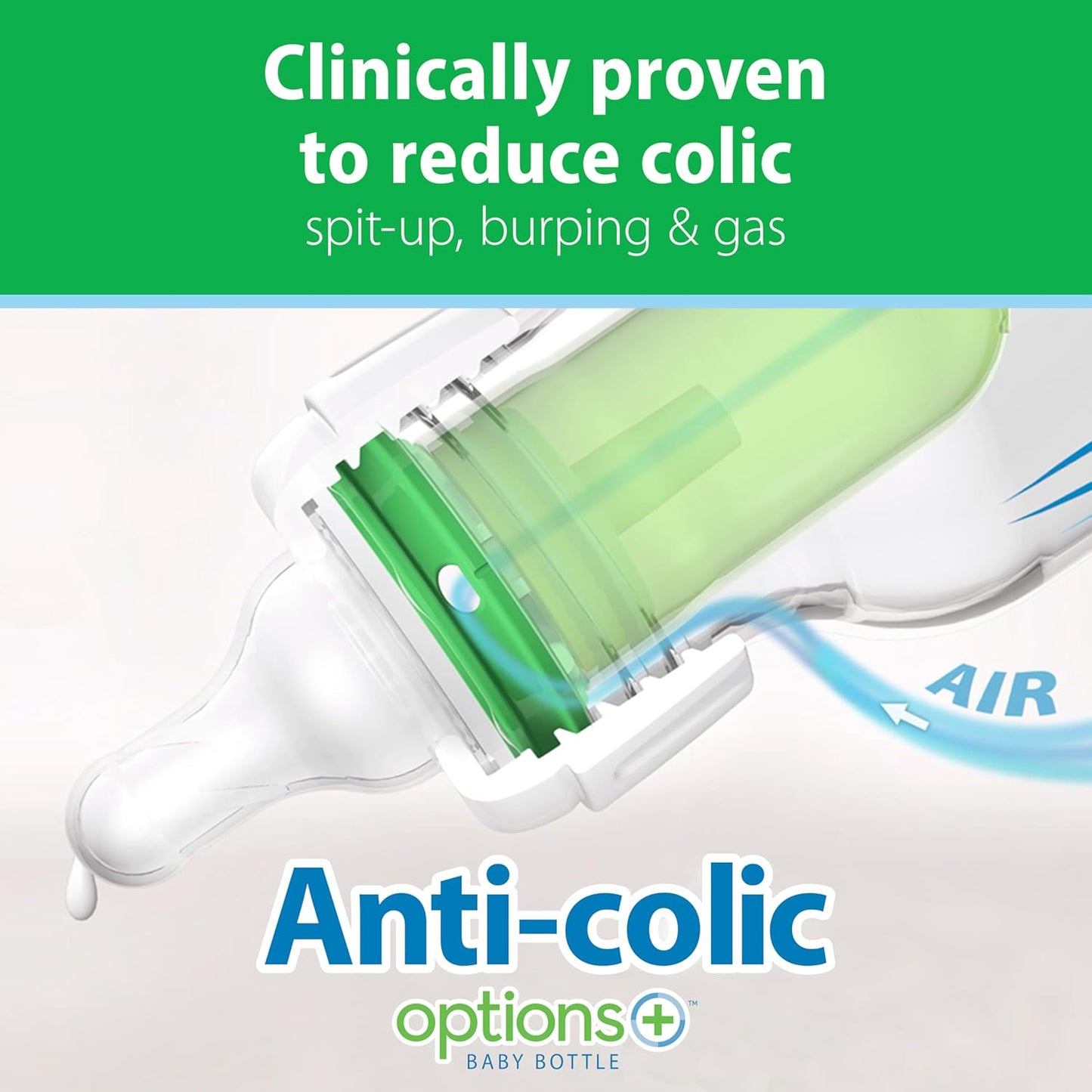 Dr. Brown's Natural Flow Anti-Colic Options+ Narrow Glass Baby Bottle 8 oz/250 mL, with Level 1 Slow Flow Nipple, 4 Pack, 0m+