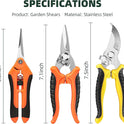 3-Pack Stainless Steel Pruning Shears, Pruning Snips and Clippers for Gardening - Cart Shape