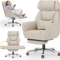 GABRYLLY Office Criss Cross Chair with Footrest, Big and Tall Executive Chair with Wide Seat,Reversible Armrest,Wheels, Lumbar Pillow and 120°Tilt,Computer Desk Chair for Gaming,Meditation,Ivory
