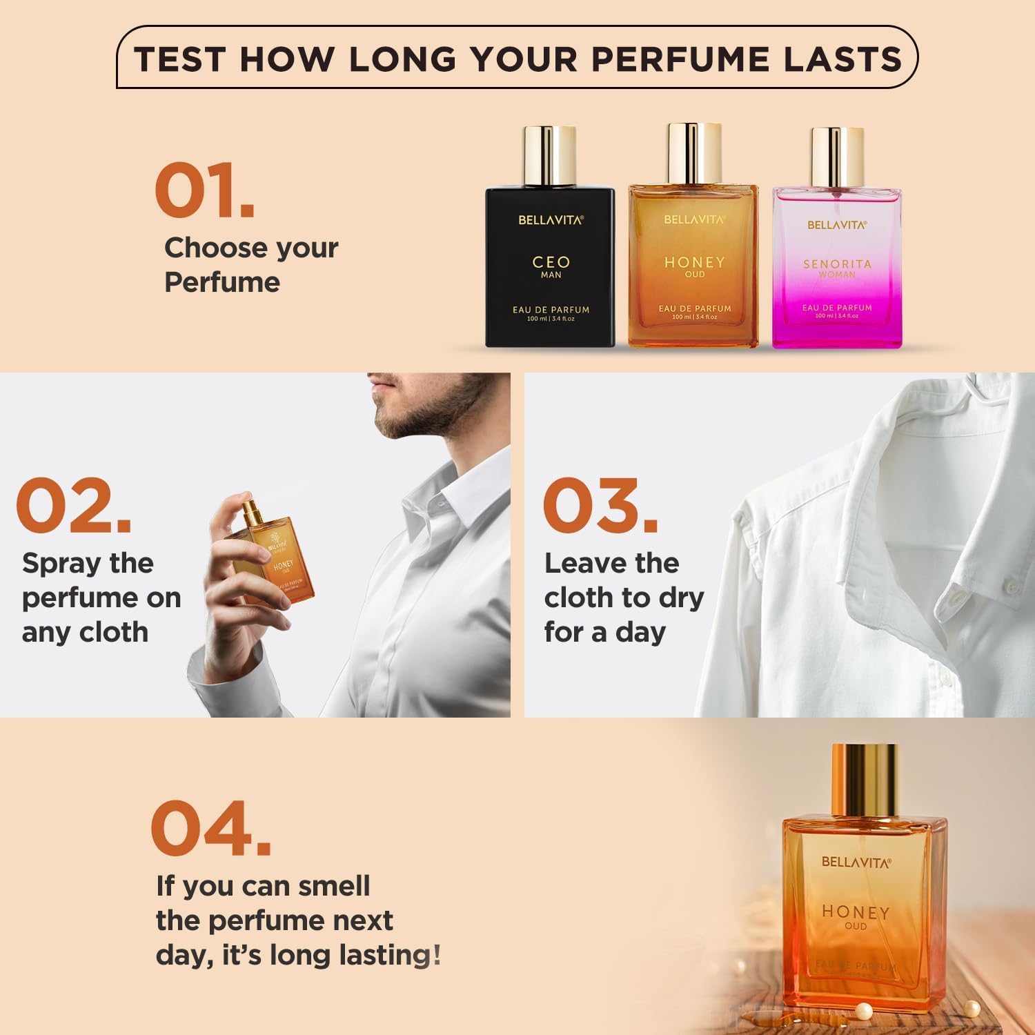 BellaVita Honey OUD Perfume for Women & Men (3.4 fl.oz) | Vanilla, Bergamot & Patchouli Perfume | Long-Lasting Arabian Unisex Perfumes for Women & Men | Floral & Spicy Vegan Cologne Honey Perfume - Cart Shape