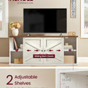 VASAGLE Farmhouse TV Stand for TVs up to 65 Inches, Entertainment Center with Storage Cabinets and Sliding Barn Doors, Media Console Table for Living Room, Rustic White and Honey Brown ULTV535W01