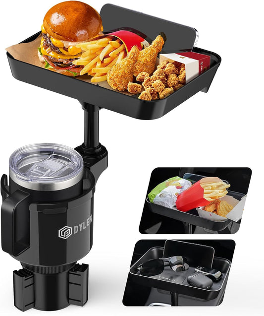 DYLEN Car Cup Holder Tray, Cup Holder Expander Adapter for Car, 9.5” Detachable Car Food Tray Table for Eating, Road Trip Essentials Fits Yeti, Hydro Flask 16-46 oz