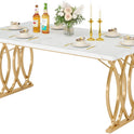 Tribesigns Modern Dining Table, 63" Large Kitchen Table for 4-6 People, Unique Rectangular Dinner Table Kitchen & Dining Room Furniture with Faux Marble Tabletop and Geometric Legs