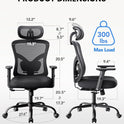 NOBLEWELL Ergonomic Office Chair with Padded Lumbar Support, 2D Headrest, Adjustable Armrests, Upgraded Contoured Seat Cushion, 130° Rocking Tilt, Computer Chair for Home Office, NWOC1-1