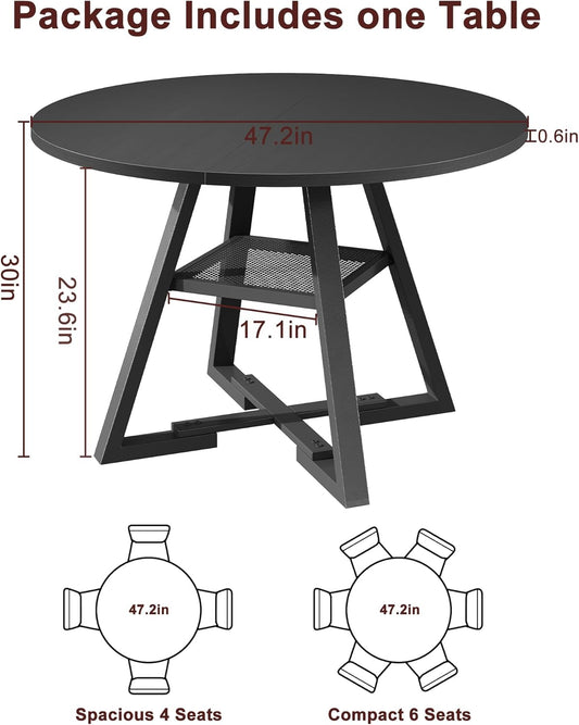 Round Dining Table for 4,Kitchen Dining Room Circle Dinner Pedestal Table,Space Saving Wood Kitchen & Dining Room Furniture (Black, 47In)