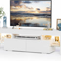 JUMMICO TV Stand with LED Lights, Modern Entertainment Center Media and Open Shelf Console Table Storage Desk with 1 Drawer and Remote Control 20 Color LED Lights up to 70 Inch TV (White)