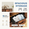 DUMOS Dresser for Bedroom, Storage Organizer with 9 Drawers, Chest of Drawers with Fabric Bins, Sturdy Metal Frame, Wood Tabletop for Guest Room, Closet, Entryway, Brown