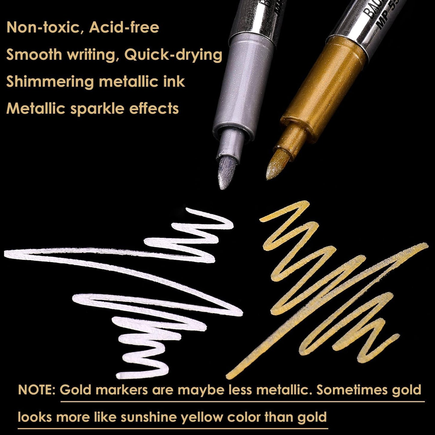 Dyvicl Metallic Markers Pens - Silver and Gold Paint Pens for Black Paper, Glass, Rock Painting, Halloween Pumpkin, Card Making, Scrapbook Album, Christmas DIY Art Craft Kids, Set of 4