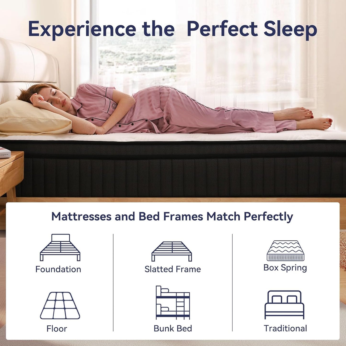 Queen Mattress 12 inch, Hybrid Mattress in a Box, Individually Pocket Springs, Medium Firm Feel for Pressure Relief, Breathable Comfort, CertiPUR-US Certified, Gray&White