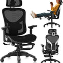 Ergonomic Office Chair, Mesh Desk Chair with Footrest, Adjustable Lumbar Support, 3D Armrest & Large Headrest, 3-Gear Tilt Recline, Stable Swivel Computer Gaming Chairs for Man Woman