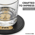 Official FIFA World Cup 2026 Edition - 8oz Whiskey Glass & Leather Coasters Gift Set - 2 of Each - Perfect for Parties, Bars, Tailgates, Mancaves & Gamedays - Once in a Lifetime Drinkware Set