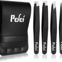 Pefei Tweezers Set - Professional Stainless Steel Tweezers for Eyebrows - Great Precision for Facial Hair, Splinter and Ingrown Hair Removal (Black)