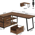 Tribesigns L-Shaped Computer Desk with 3 Drawers, Reversible Corner Home Office Desk with Shelves, 53-Inch Industrial PC Desk Study Writing Table Workstation for Small Space, Rustic Brown