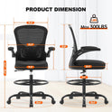 Ergonomic Drafting Chair, Tall Office Chair with Flip-up Armrests, Breathable Mesh High Desk Chair with Lumbar Support Adjustable Footrest Ring for Standing Desk Black