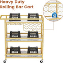 Leteuke Bar Cart for Home, 3 Tier Gold Serving Rolling Carts with Wheels, Drink Cart, Liquor Stand with Marbled Wooden Shelves, Wine Rack and Glass Holder for Kitchen, Dining Room