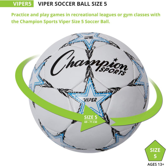 Champion Sports Viper Soccer Ball – Sizes 3, 4, 5 – Soft Touch TPU Cover, Durable Butyl Bladder, Youth & Adult Training Ball for Indoor & Outdoor Play, Multi-Color Design