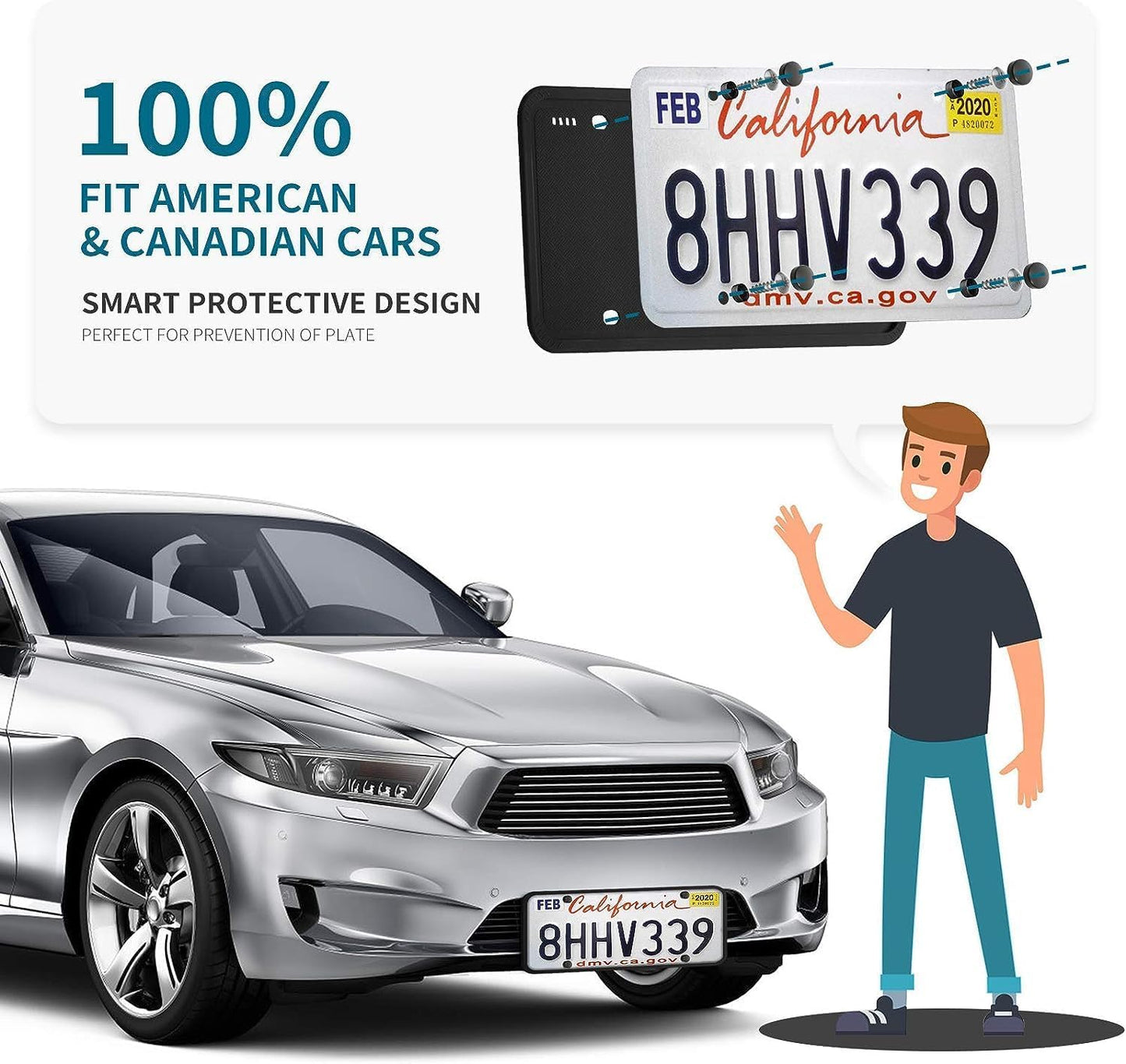 Aujen Silicone License Plate Frames Black, 2 Pack Car License Plate Frame, Universal US Black License Plate Holders Brackets Rust-Proof, Weather & Rattle-Proof, Car Accessories