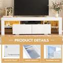 JUMMICO TV Stand with LED Lights, Modern Entertainment Center Media and Open Shelf Console Table Storage Desk with 1 Drawer and Remote Control 20 Color LED Lights up to 70 Inch TV (White)