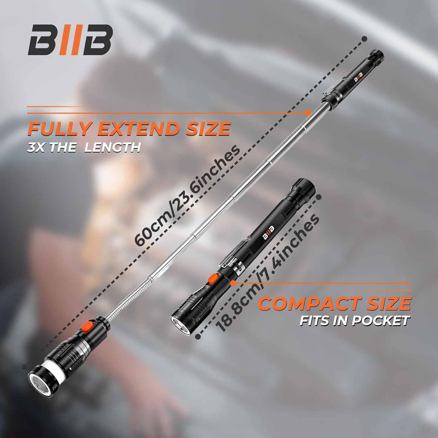 BIIB Stocking Stuffers for Men Adults, Gifts for Men LED Telescoping Magnetic Pickup Tools, Mens Gifts for Dad Him Boyfriend, White Elephant Gifts for Adults, Christmas Gift for Mens Stocking Stuffers