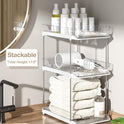 Delamu 2-Tier Multi-Purpose Bathroom Under Sink Organizers and Storage, Stackable Kitchen Pantry Organization, Pull Out Medicine Cabinet Organizer with Movable Dividers, White, 2 Pack