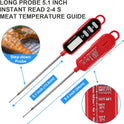 Lonicera Digital Cooking Thermometer for Bread Baking, Food and Water Temperature Measurement. Waterproof and Long Stem with Meat Temp Guide, Display with Backlit (Red)