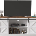 JUMMICO TV Stand for 65 Inch TV, Entertainment Center with Storage Cabinets and Sliding Barn Doors, Mid Century Modern Media TV Console Table for Living Room Bedroom (Bright White)