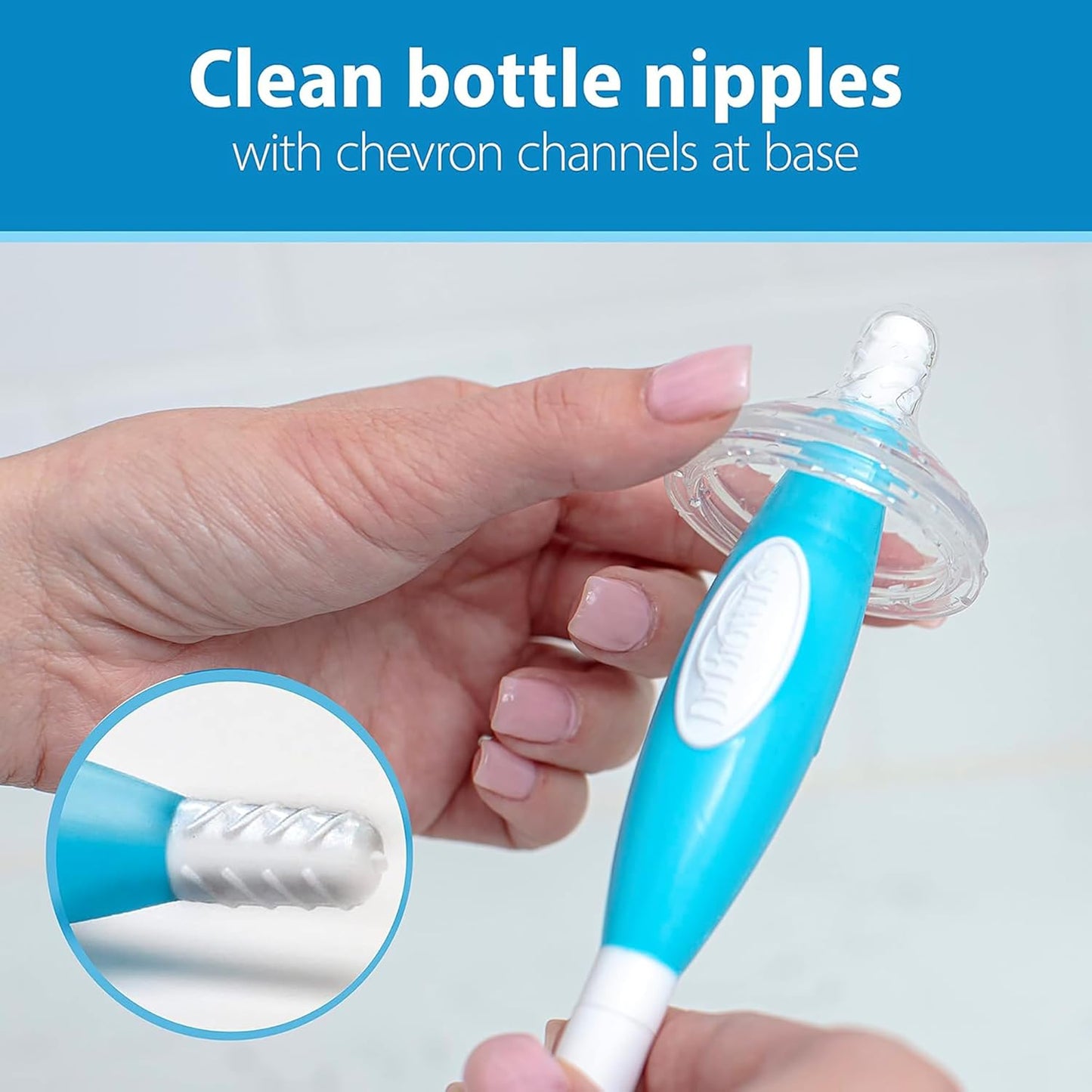 Dr. Brown's Reusable Sponge Baby Bottle Cleaning Brush with Suction Cup Stand, Scrubber and Nipple Cleaner, Blue, 3-Pack