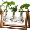 XXXFLOWER Plant Terrarium with Wooden Stand, Air Planter Bulb Glass Vase Metal Swivel Holder Retro Tabletop for Hydroponics Home Garden Office Decoration - 3 Bulb Vase - Cart Shape