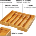 Expandable Bamboo Kitchen Drawer Organizer for Cutlery and Utensils, Adjustable Bamboo Wood Cutlery Tray in Drawer for Flatware and Silverware in Kitchen, (Natural)