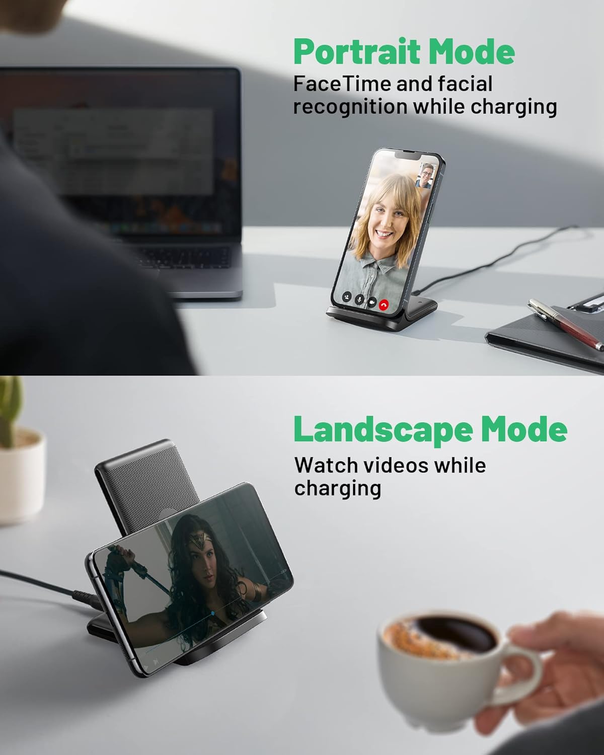 INIU Wireless Charger, 15W Fast Qi Certified Wireless Charging Station with Sleep-Friendly Adaptive Light Compatible with iPhone 17 16 15 14 13 12 Pro Max Samsung Galaxy S25 S24 S23 Note 20 Google etc