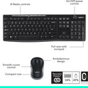 Logitech MK270 Wireless Keyboard and Mouse Combo for Windows, 2.4 GHz, 8 Multimedia Keys, PC, Laptop, Wireless Keyboard Compact Mouse Combo - Black