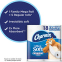 Charmin Ultra Soft Cushiony Touch Toilet Paper, 18 Family Mega Rolls = 90 Regular Rolls