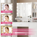 Vanity Desk with Mirror and Light, Large Drawer and Three Level Storage Dresser, 3 Lighting Modes Adjustable Brightness, Bedroom Dressing Table (White)