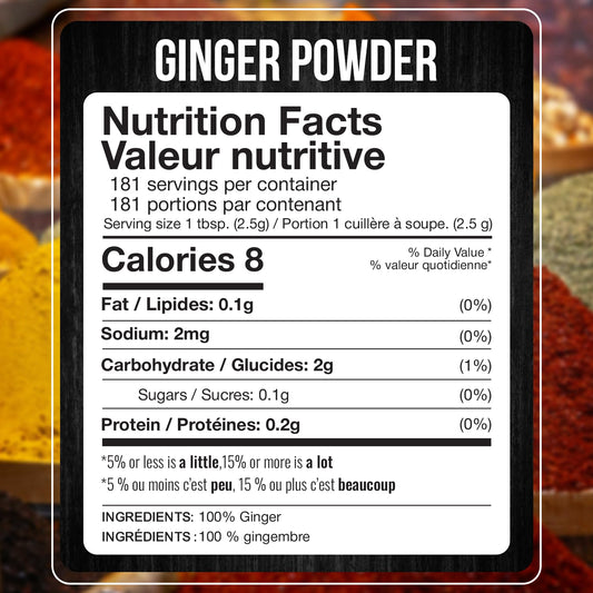 Fresh Finest Ginger Powder - 15.97oz (453G) - Pure Ground Ginger Root for Culinary & Health Benefits, Packed in a Premium Container