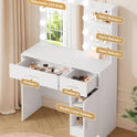 Lighted Makeup Vanity Desk, 35.4“W x 15.7'”D x 54“H, White (with Lights and Mirror, Dimming Function, 2 Drawers and 1 Cabiniet, Open Shelves) by Boahaus