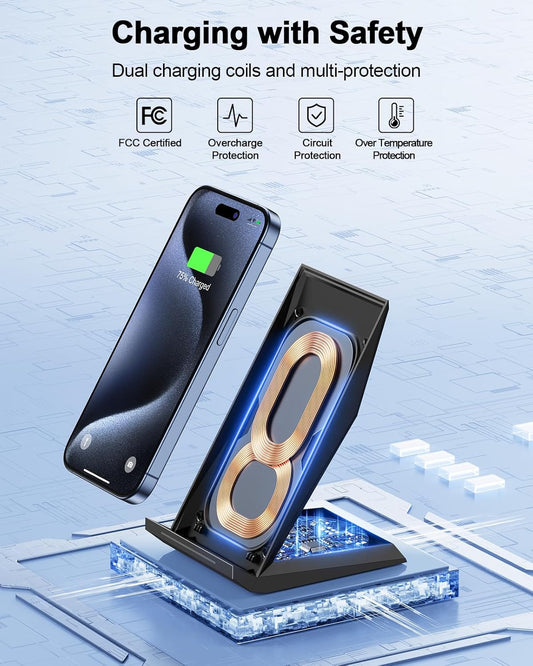 Fast Wireless Charger, NANAMI 15W Qi Certified Wireless Charging Stand Compatible iPhone 16/15/15 Pro/15 Plus/15 Pro Max/14/14 Pro/13/12, for Samsung Galaxy S25/S24/S23/S22/S21 and Qi-Enabled Phone