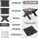 Odoland Camping Campfire Grill, Portable Folding Charcoal Grills, Backpacking BBQ Grill, Heavy Duty Firepit Grill with Carry Bag for Outdoor Cooking, Bonfire, Patio, Backyard