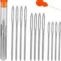 TLKKUE 12 Pcs/3 Sizes Large-Eye Blunt Needles, Steel Yarn Needle with Needle Threader, Tapestry Needle for Sewing Crochet Knitting Embroidery (Silver 2.08in/2.36in/2.76in)