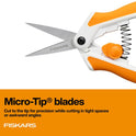 Fiskars Micro-Tip Spring Assisted Scissors, Precision Cutting Stainless Steel Blades, Comfort Handle, Cut Details in Fabric, Sewing Scissors and Arts and Crafts Tools