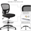 Armless Drafting Chair Tall Office Chair Adjustable Height High Back Ergonomic Desk Chair Drafting Stool Rolling Bar Stools Chairs with Footrest and Wheels