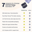 Betterway Bamboo Toilet Paper 3 Ply - Sustainable Toilet Tissue - 12 Double Rolls & 360 Sheets Per Roll - Septic Safe - Organic, Plastic Free - FSC Certified