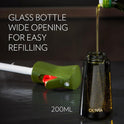 FLAIROSOL OLIVIA Oil Sprayer for Cooking, 200ml Glass Olive Oil Sprayer, Continuous Cooking Spray with Portion Control, Oil Dispenser for Kitchen, Air Fryer, Salad, BBQ (Green Bottle, Gold Print)